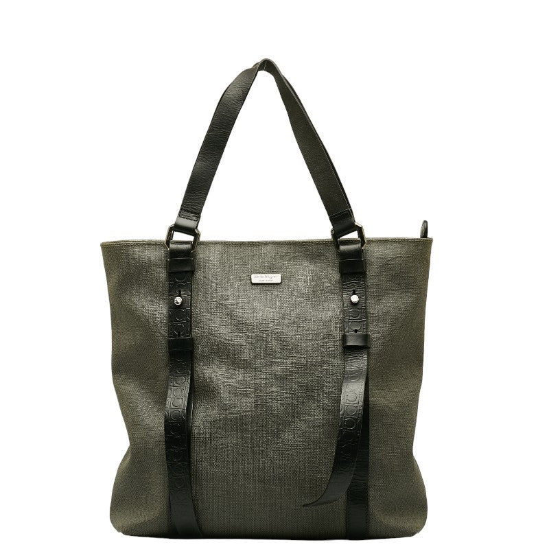 サルヴァトーレフェラガモ ガンチーニ ハンドバッグ トートバッグ FZ24 9340 グレー ブラック PVC レザー レディース Salvatore Ferragamo 【中古】