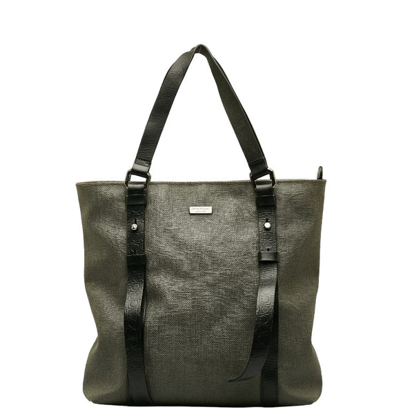 サルヴァトーレフェラガモ ガンチーニ ハンドバッグ トートバッグ FZ24 9340 グレー ブラック PVC レザー レディース Salvatore Ferragamo 【中古】