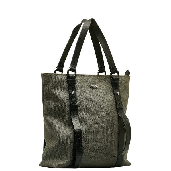 サルヴァトーレフェラガモ ガンチーニ ハンドバッグ トートバッグ FZ24 9340 グレー ブラック PVC レザー レディース Salvatore Ferragamo 【中古】