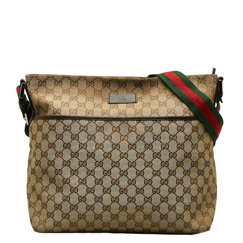 グッチ GGキャンバス シェリーライン 斜め掛け ショルダーバッグ  189751 ベージュ キャンバス レザー レディース GUCCI 【中古】