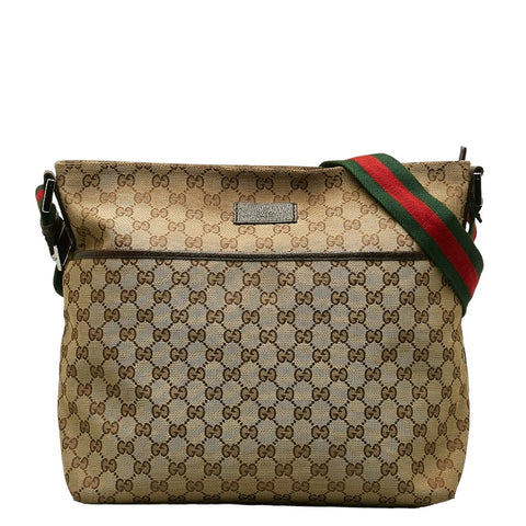 グッチ GGキャンバス シェリーライン 斜め掛け ショルダーバッグ  189751 ベージュ キャンバス レザー レディース GUCCI 【中古】