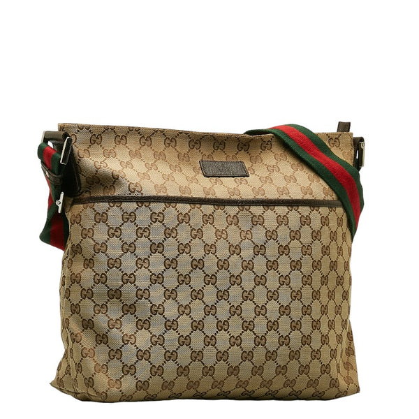 グッチ GGキャンバス シェリーライン 斜め掛け ショルダーバッグ  189751 ベージュ キャンバス レザー レディース GUCCI 【中古】