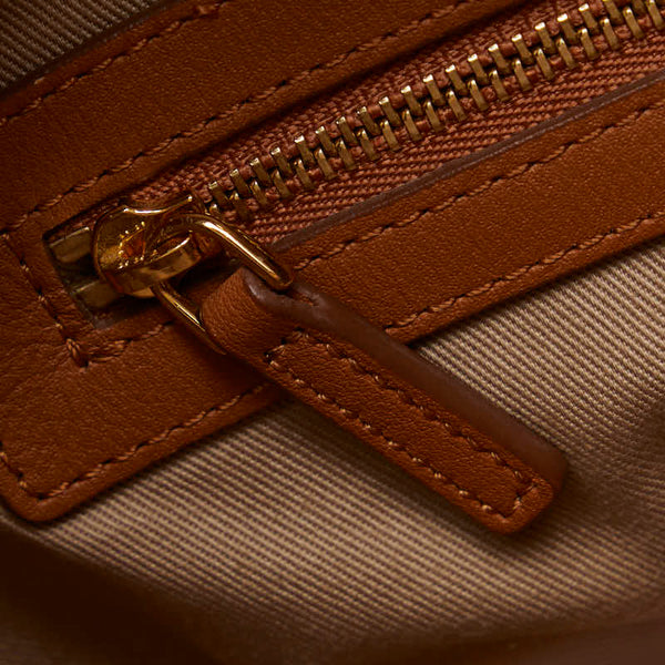 エム シー エム ロゴ型押し ハンドバッグ ショルダーバッグ 2WAY ブラウン レザー レディース MCM 【中古】