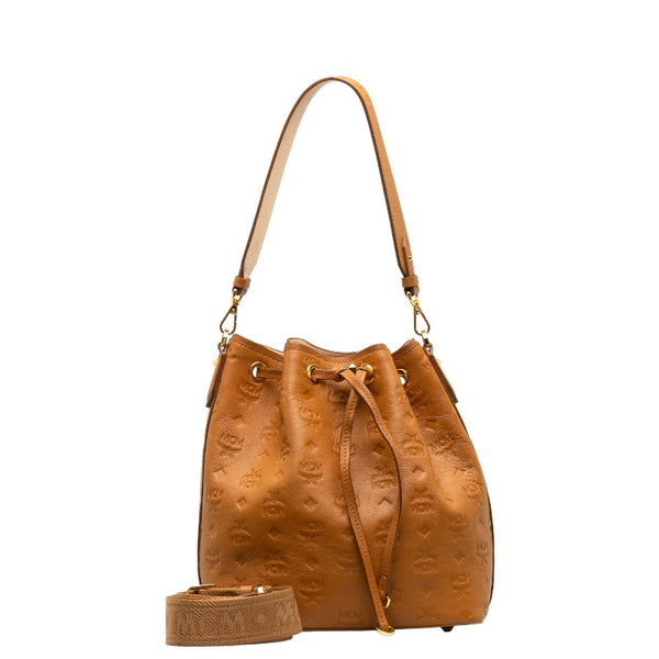 エム シー エム ロゴ型押し ハンドバッグ ショルダーバッグ 2WAY ブラウン レザー レディース MCM 【中古】