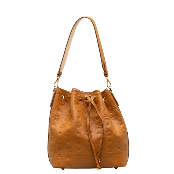 エム シー エム ロゴ型押し ハンドバッグ ショルダーバッグ 2WAY ブラウン レザー レディース MCM 【中古】