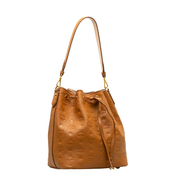 エム シー エム ロゴ型押し ハンドバッグ ショルダーバッグ 2WAY ブラウン レザー レディース MCM 【中古】