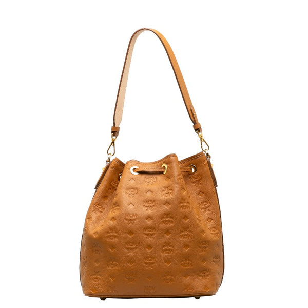 エム シー エム ロゴ型押し ハンドバッグ ショルダーバッグ 2WAY ブラウン レザー レディース MCM 【中古】