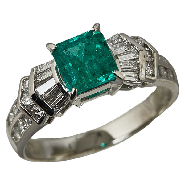 Pt900 プラチナ エメラルド1.07ct ダイヤ0.57ct リング 指輪 レディース 14.5号 【中古】