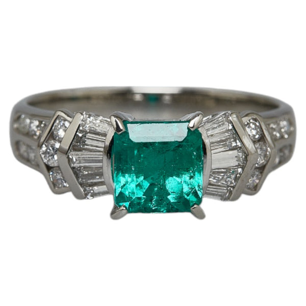 Pt900 プラチナ エメラルド1.07ct ダイヤ0.57ct リング 指輪 レディース 14.5号 【中古】