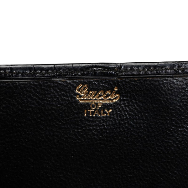 グッチ クロコダイル 長財布 ブラック ゴールド レザー メンズ GUCCI 【中古】