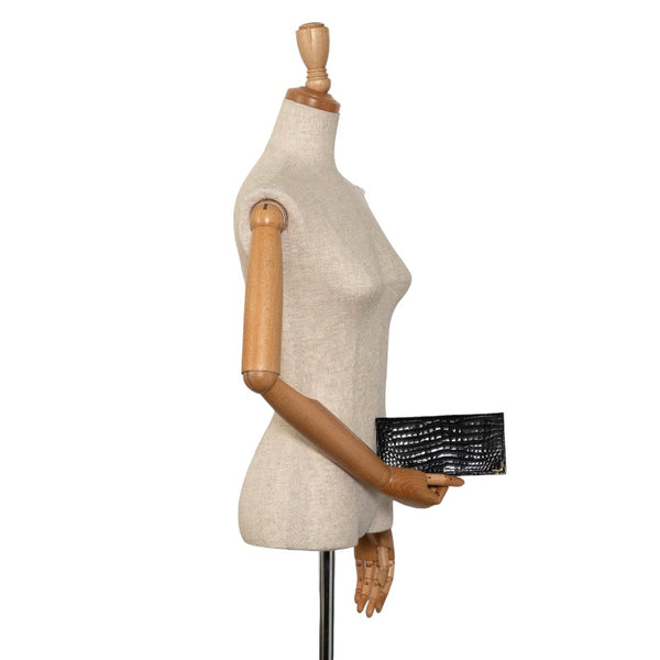 グッチ クロコダイル 長財布 ブラック ゴールド レザー メンズ GUCCI 【中古】