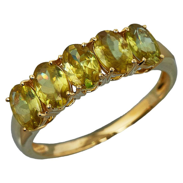 K18YG イエローゴールド ペリドット1.85ct 一文字 リング 指輪 レディース 18号 【中古】