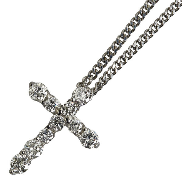 Pt900 プラチナ Pt850 プラチナ ダイヤ1.00ct クロス 十字架 ネックレス レディース 【中古】
