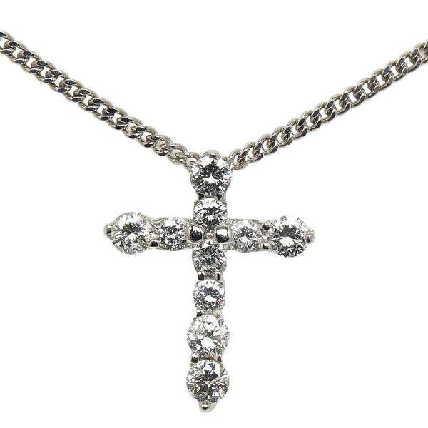 Pt900 プラチナ Pt850 プラチナ ダイヤ1.00ct クロス 十字架 ネックレス レディース 【中古】