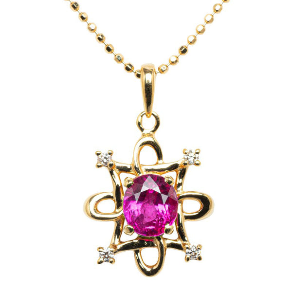 K18YG イエローゴールド ルビー0.984ct ダイヤ オーバル ネックレス レディース 【中古】