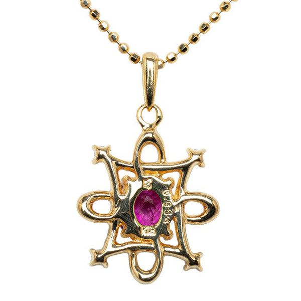 K18YG イエローゴールド ルビー0.984ct ダイヤ オーバル ネックレス レディース 【中古】