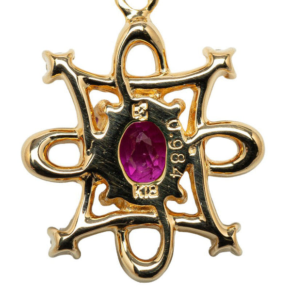 K18YG イエローゴールド ルビー0.984ct ダイヤ オーバル ネックレス レディース 【中古】