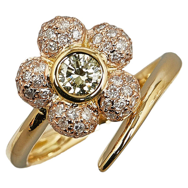 K18YG イエローゴールド ダイヤ0.60ct フラワー ピンク リング 指輪 レディース 11号 【中古】