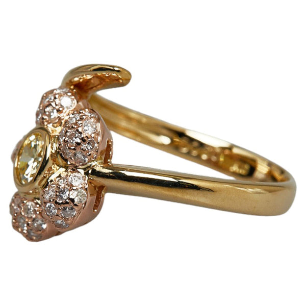 K18YG イエローゴールド ダイヤ0.60ct フラワー ピンク リング 指輪 レディース 11号 【中古】