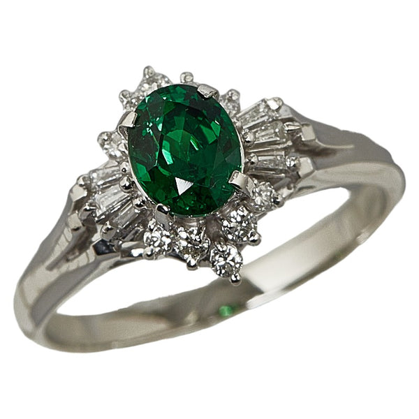 Pt900 プラチナ グリーンガーネット0.97ct ダイヤ0.24ct リング 指輪 レディース 14号 【中古】
