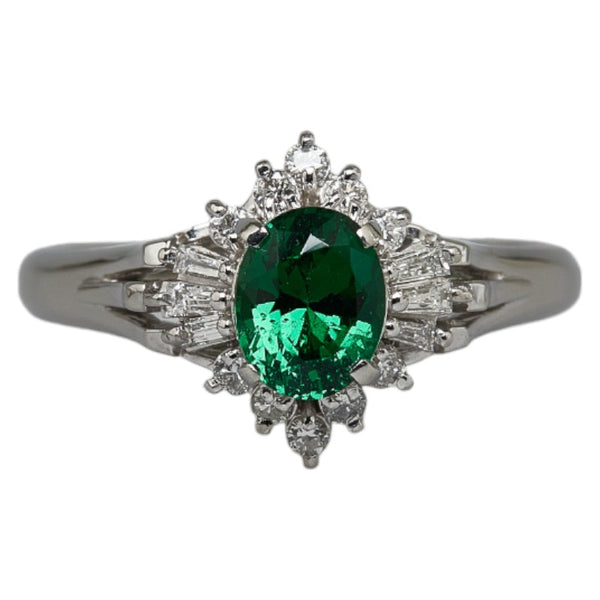 Pt900 プラチナ グリーンガーネット0.97ct ダイヤ0.24ct リング 指輪 レディース 14号 【中古】