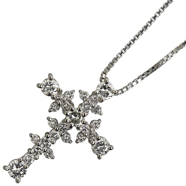 Pt900 プラチナ Pt850 プラチナ ダイヤ1.03ct クロス モチーフ ネックレス ペンダント レディース 【中古】