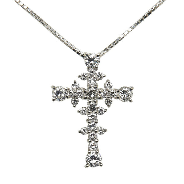 Pt900 プラチナ Pt850 プラチナ ダイヤ1.03ct クロス モチーフ ネックレス ペンダント レディース 【中古】