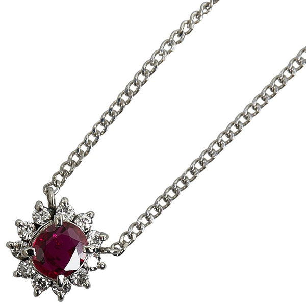 Pt900 プラチナ Pt850 プラチナ ルビー0.41 ダイヤ0.16ct ネックレス レディース 【中古】