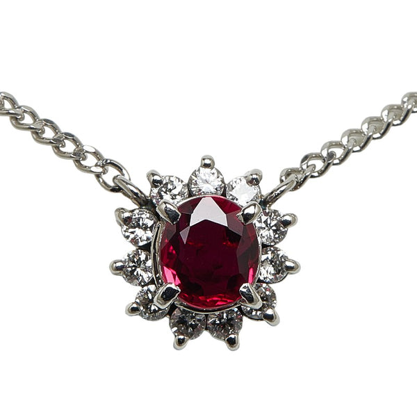 Pt900 プラチナ Pt850 プラチナ ルビー0.41 ダイヤ0.16ct ネックレス レディース 【中古】