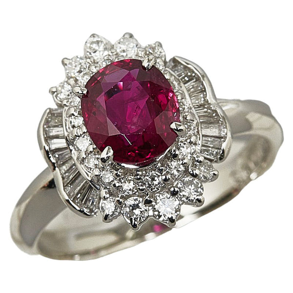 Pt900 プラチナ ルビー1.236ct ダイヤ0.43ct オーバル リング 指輪 レディース 8.5号 【中古】