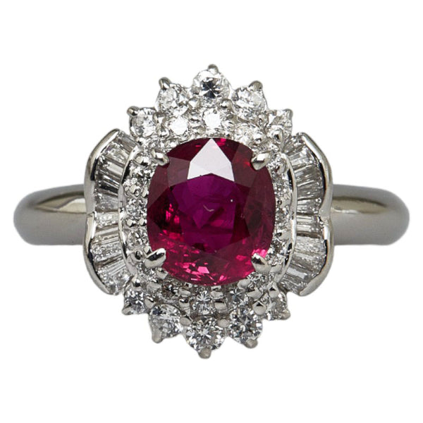 Pt900 プラチナ ルビー1.236ct ダイヤ0.43ct オーバル リング 指輪 レディース 8.5号 【中古】