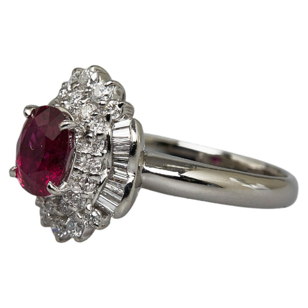 Pt900 プラチナ ルビー1.236ct ダイヤ0.43ct オーバル リング 指輪 レディース 8.5号 【中古】