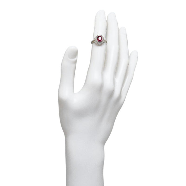 Pt900 プラチナ ルビー1.236ct ダイヤ0.43ct オーバル リング 指輪 レディース 8.5号 【中古】