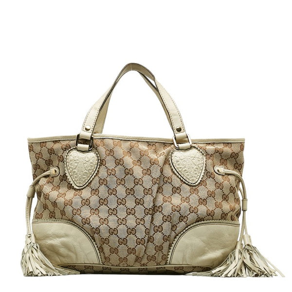 グッチ ディアマンテ スーキー ハンドバッグ トートバッグ 247902 ベージュ ホワイト キャンバス レザー レディース GUCCI 【中古】