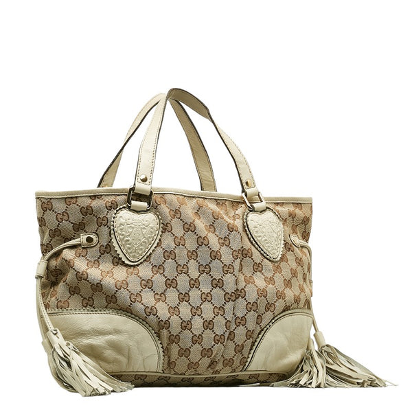 グッチ ディアマンテ スーキー ハンドバッグ トートバッグ 247902 ベージュ ホワイト キャンバス レザー レディース GUCCI 【中古】