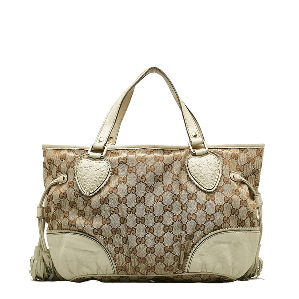 グッチ ディアマンテ スーキー ハンドバッグ トートバッグ 247902 ベージュ ホワイト キャンバス レザー レディース GUCCI 【中古】