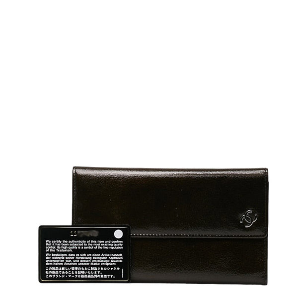 シャネル ココマーク 三つ折り財布 メタリックカーキ パテントレザー レディース CHANEL 【中古】