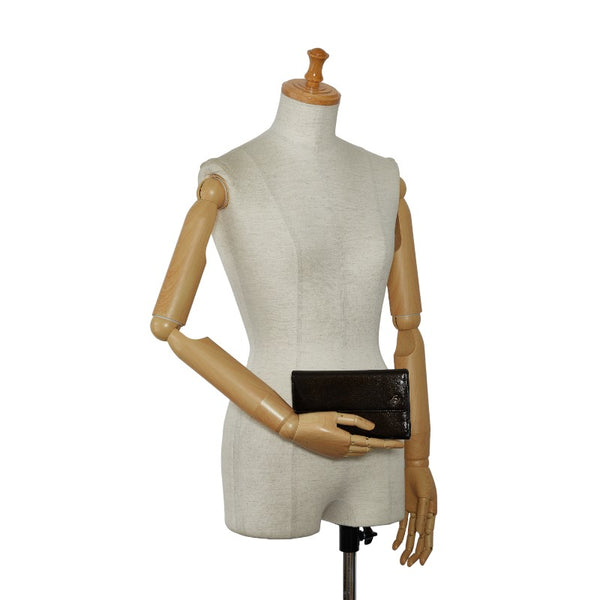 シャネル ココマーク 三つ折り財布 メタリックカーキ パテントレザー レディース CHANEL 【中古】