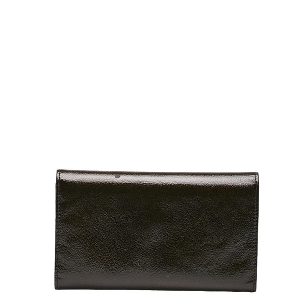 シャネル ココマーク 三つ折り財布 メタリックカーキ パテントレザー レディース CHANEL 【中古】