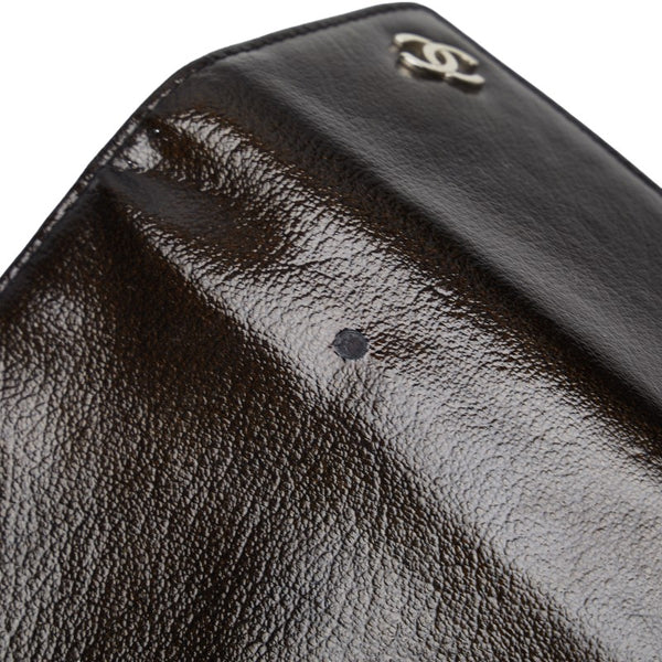 シャネル ココマーク 三つ折り財布 メタリックカーキ パテントレザー レディース CHANEL 【中古】