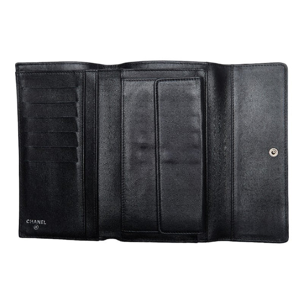 シャネル ココマーク 三つ折り財布 メタリックカーキ パテントレザー レディース CHANEL 【中古】