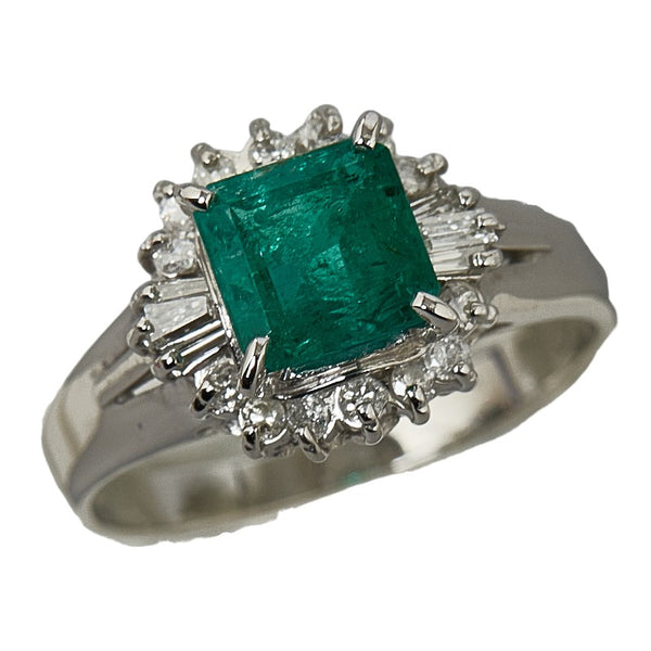 Pt900 プラチナ エメラルド1.219ct ダイヤ0.40ct エメラルドカット リング 指輪 レディース 11号 【中古】