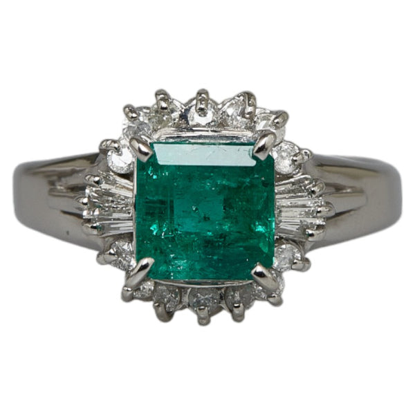 Pt900 プラチナ エメラルド1.219ct ダイヤ0.40ct エメラルドカット リング 指輪 レディース 11号 【中古】