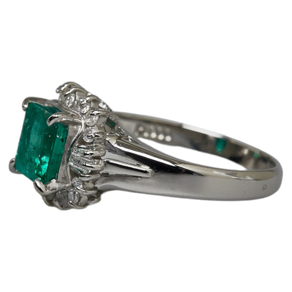 Pt900 プラチナ エメラルド1.219ct ダイヤ0.40ct エメラルドカット リング 指輪 レディース 11号 【中古】