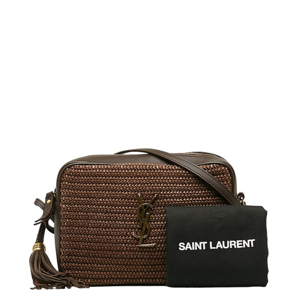 サンローラン ルー YSLロゴ カサンドラ タッセル 斜め掛け ショルダーバッグ 612542 ブラウン ラフィア レザー レディース SAINT LAURENT 【中古】