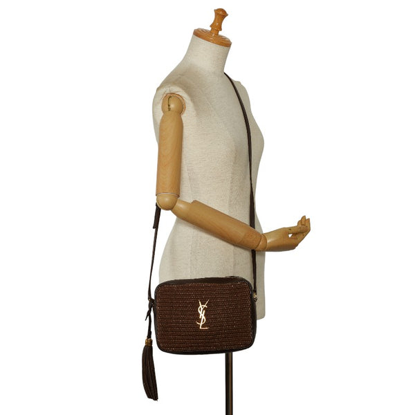 サンローラン ルー YSLロゴ カサンドラ タッセル 斜め掛け ショルダーバッグ 612542 ブラウン ラフィア レザー レディース SAINT LAURENT 【中古】