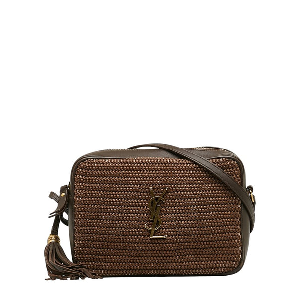 サンローラン ルー YSLロゴ カサンドラ タッセル 斜め掛け ショルダーバッグ 612542 ブラウン ラフィア レザー レディース SAINT LAURENT 【中古】