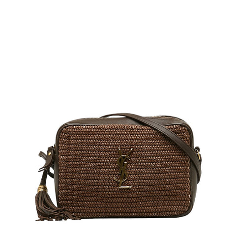 サンローラン ルー YSLロゴ カサンドラ タッセル 斜め掛け ショルダーバッグ 612542 ブラウン ラフィア レザー レディース SAINT LAURENT 【中古】