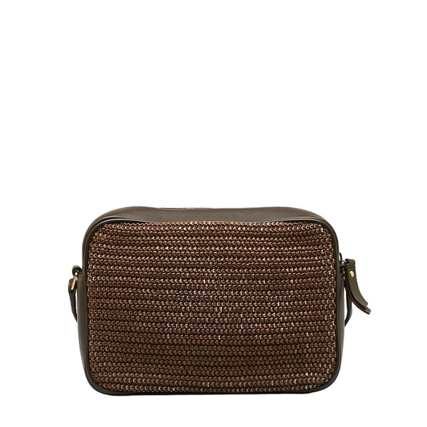 サンローラン ルー YSLロゴ カサンドラ タッセル 斜め掛け ショルダーバッグ 612542 ブラウン ラフィア レザー レディース SAINT LAURENT 【中古】