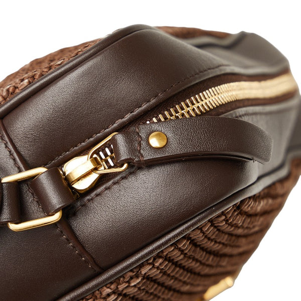 サンローラン ルー YSLロゴ カサンドラ タッセル 斜め掛け ショルダーバッグ 612542 ブラウン ラフィア レザー レディース SAINT LAURENT 【中古】